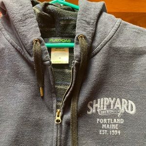 Shipyard Brewing Co. Navy Blue Zip-Up Hoodie with pockets. Size: Medium